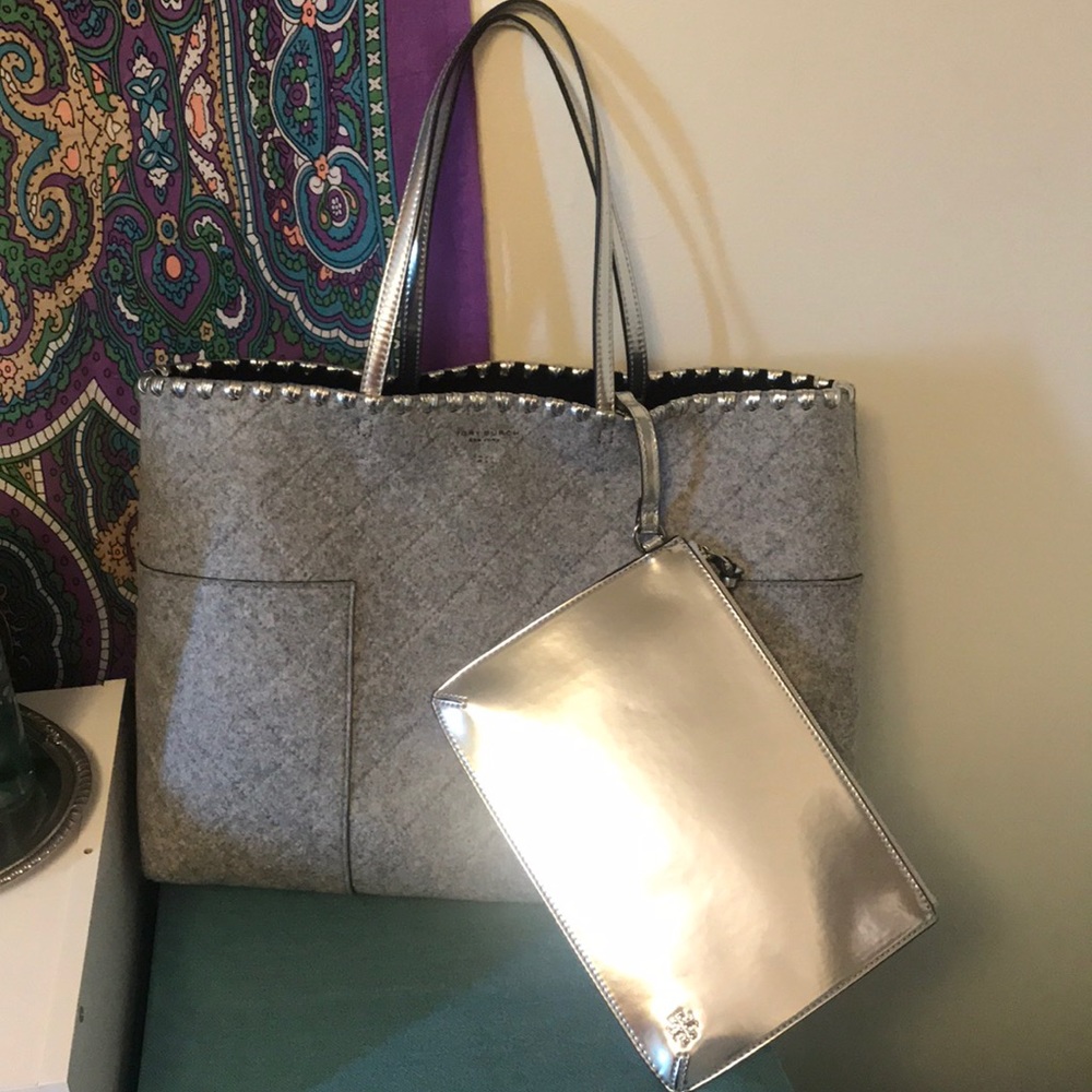 Tory Burch Gray Wool Tote